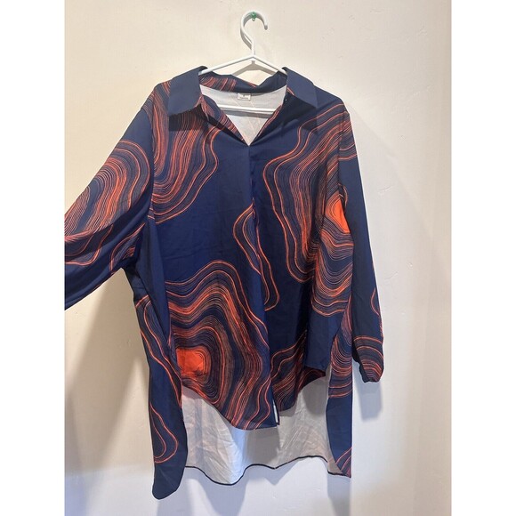 Graphic Print Collared Neck Lantern Sleeve Split Hem Blouse M - Picture 1 of 4